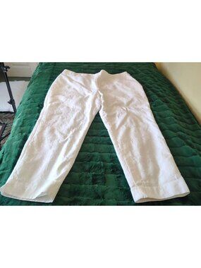 Talbots Women's Size 20 White Floral Textured Cotton High Waisted Dress Pants